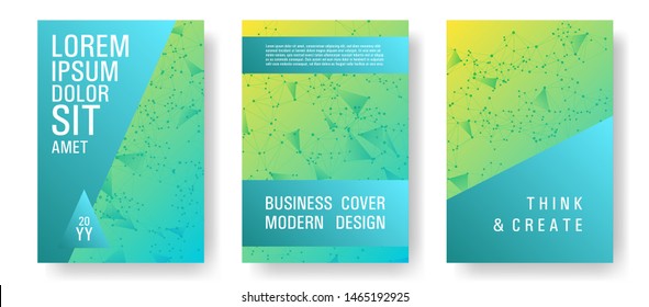 Laconic report template. Global network connection polygonal grid. Interlinked nodes, neuron or social media structure concept. Network nodes information technology cover.