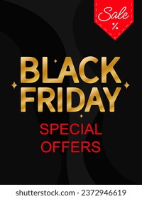 Tarjeta lacónica y elegante para el Black Friday. El especial del Viernes Negro ofrece ilustración vectorial.