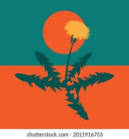 A laconic and stylish illustration of the dandelion and sun in vibrant hues. Sticker or print for a clothes, T-shirt, logo, postcard or poster. Cover in the style of the 60s-70s, Vector EPS 10
