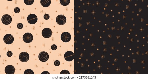 Laconic Xmas ornaments seamless pattern design. Winter season surface pattern design. Luxury beige and black Christmas baubles pattern for digital paper, wrapping paper, wrap, sublimation, print,