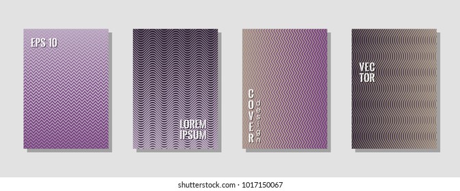 Laconic zig zag banner templates, wavy lines gradient stripes backgrounds for educational cover. Curve shapes stripes, zig zag edge lines halftone texture gradient flyers collection.