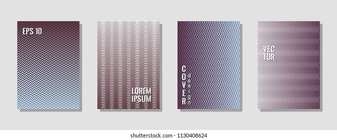 Laconic zig zag banner templates, wavy lines gradient stripes backgrounds for educational cover. Curve shapes stripes, zig zag edge lines halftone texture gradient presentation backgrounds collection.