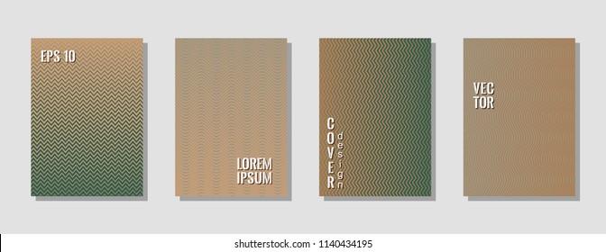 Laconic zig zag banner templates, wavy lines gradient stripes backgrounds for educational cover. Curve shapes stripes, zig zag edge lines halftone texture gradient presentation backgrounds collection.