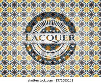 Lacquer arabic style badge. Arabesque decoration.