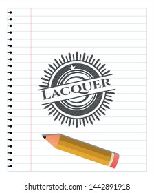 Lacquer emblem drawn in pencil. Vector Illustration. Detailed.