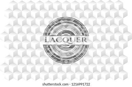 Lacquer grey badge with geometric cube white background