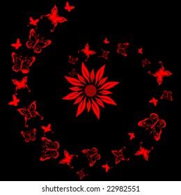 Lacquer tile with flower and butterfly design (vector); a JPG version is also available