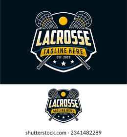 Lacrosse badge emblem logo. Sports label vector illustration with stick