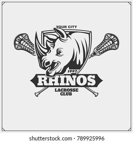 Lacrosse club emblem with rhino head.