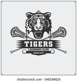 Lacrosse club emblem with tiger head.