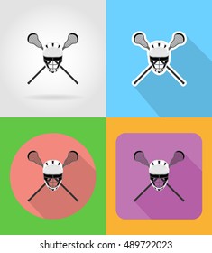 lacrosse equipment flat icons vector illustration isolated on background