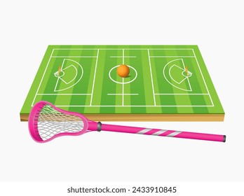 Lacrosse field and equipment on white background. Vector 3d illustration