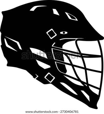 Lacrosse Helmet Silhouette Side View, Black Protective Sports Gear Icon