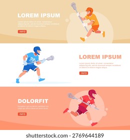 Lacrosse. horizontal banners with lacrosse players. vector template