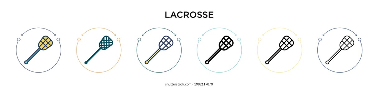 Lacrosse icon in filled, thin line, outline and stroke style. Vector illustration of two colored and black lacrosse vector icons designs can be used for mobile, ui, web