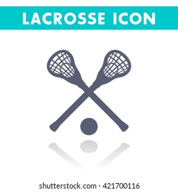 Lacrosse icon isolated on white, lacrosse sticks and ball, vector illustration