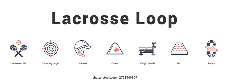 Bucle Lacrosse Ilustración de Anuncio de Web moderno y limpio con íconos temáticos para la comunicación visual