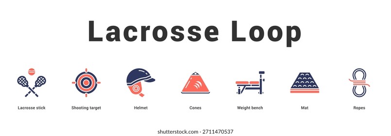 Bucle Lacrosse Ilustración de Anuncio de Web moderno y limpio con íconos temáticos para la comunicación visual