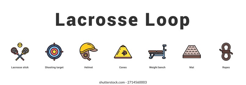 Bucle Lacrosse Ilustración de Anuncio de Web moderno y limpio con íconos temáticos para la comunicación visual