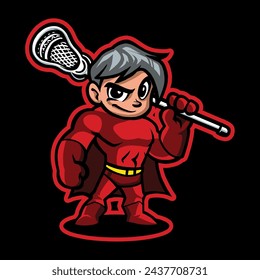 Lacrosse Mascot Superhero Kids Vector Logo