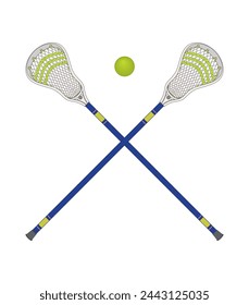 lacrosse, pair of lacrosse sticks crossed and ball in center isolated on a white background