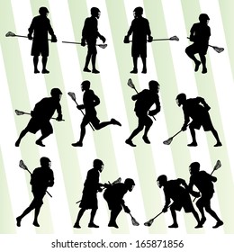 Lacrosse player in action vector background set