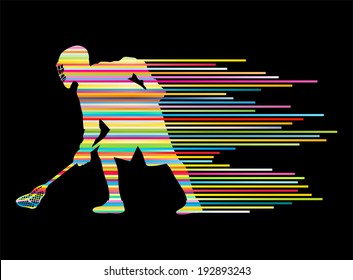 Lacrosse player in action vector background concept made of stripes