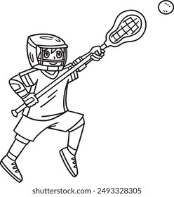 Lacrosse Player Chasing Ball Isolated Coloring