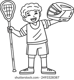 Lacrosse Player Holding Stick and Helmet Isolated 