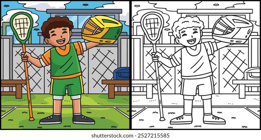 Lacrosse Player Holding Stick Helmet Illustration