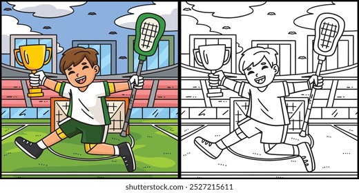 Lacrosse Player Jumping in Victory Illustration