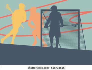  Lacrosse player in protective gear teamwork sport vector background