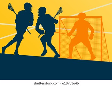  Lacrosse player in protective gear teamwork sport vector background
