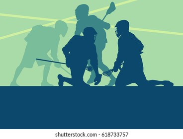  Lacrosse player in protective gear teamwork sport vector background