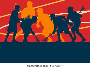  Lacrosse player in protective gear teamwork sport vector background