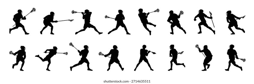Lacrosse player silhouettes vector set