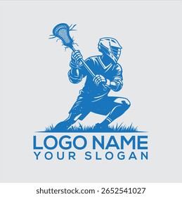 Jogador de lacrosse com vara de lacrosse, design de logotipo.