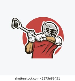 Lacrosse Player Vector Art Isolated in White Background. Best for Lacrosse Sport Related Industry