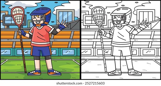 Lacrosse Player Waving Coloring Page Illustration