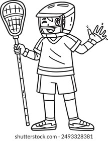 Jugador de Lacrosse agitando página para colorear aislada 