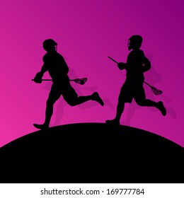 Lacrosse players active men sports silhouettes background illustration vector