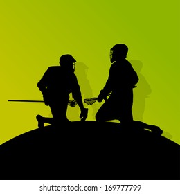 Lacrosse players active men sports silhouettes background illustration vector