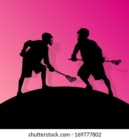 Lacrosse players active men sports silhouettes background illustration vector