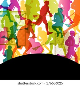 Lacrosse players active men sports silhouettes abstract background illustration vector