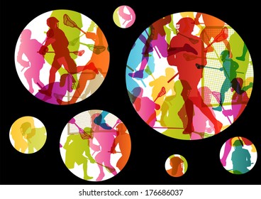 Lacrosse players active men sports silhouettes abstract background illustration vector