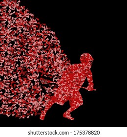 Lacrosse players active sports silhouette background illustration vector concept made of triangular fragments explosion
