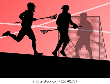 Lacrosse players active sports silhouettes background illustration vector