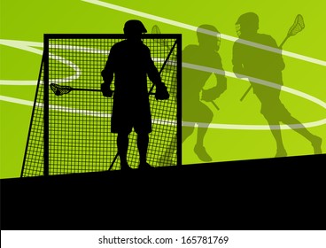 Lacrosse players active sports silhouettes background illustration vector