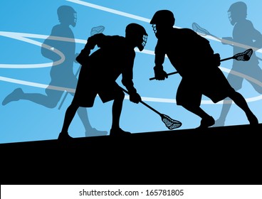 Lacrosse players active sports silhouettes background illustration vector