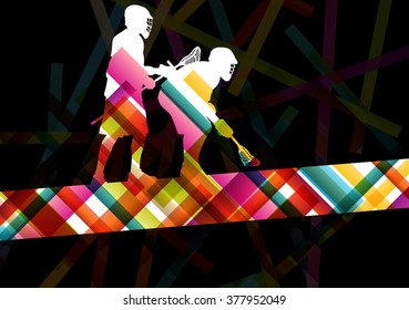 Lacrosse players  silhouettes active and healthy sport vector abstract background illustration